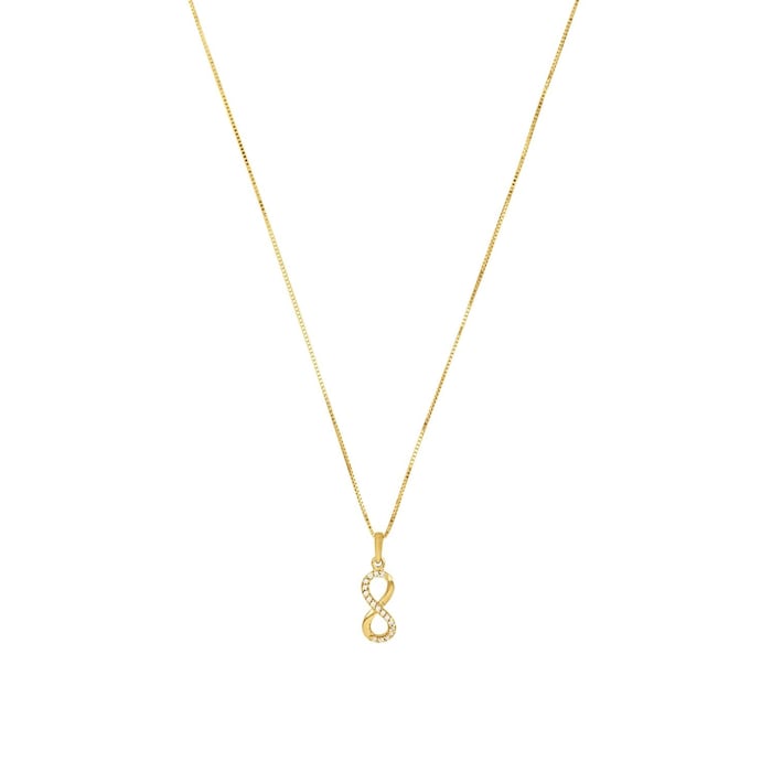 AMOR 9ct Yellow Gold Cubic Zirconia Infinity Loop Pendant Necklace