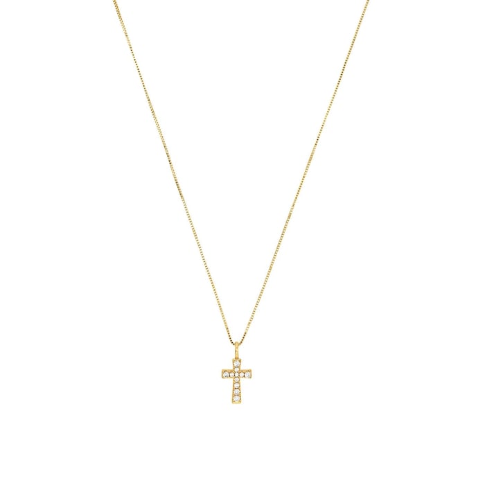 AMOR 9ct Yellow Gold Cubic Zirconia Cross Pendant Necklace