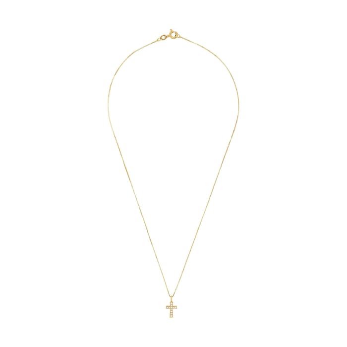 AMOR 9ct Yellow Gold Cubic Zirconia Cross Pendant Necklace