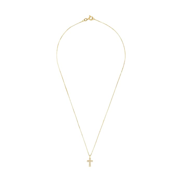 AMOR 9ct Yellow Gold Cubic Zirconia Cross Pendant Necklace