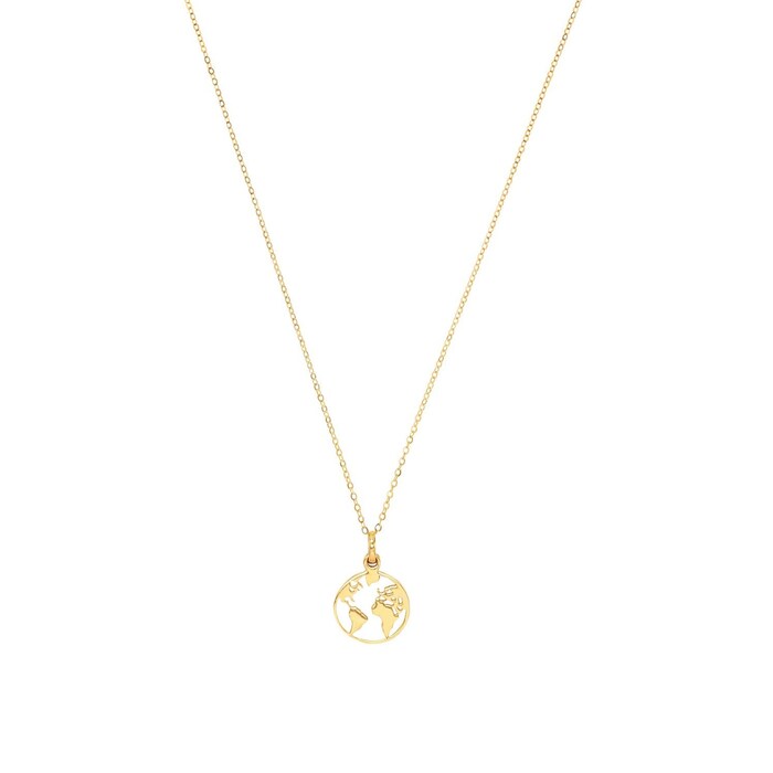 AMOR 9ct Yellow Gold World Map Pendant Necklace