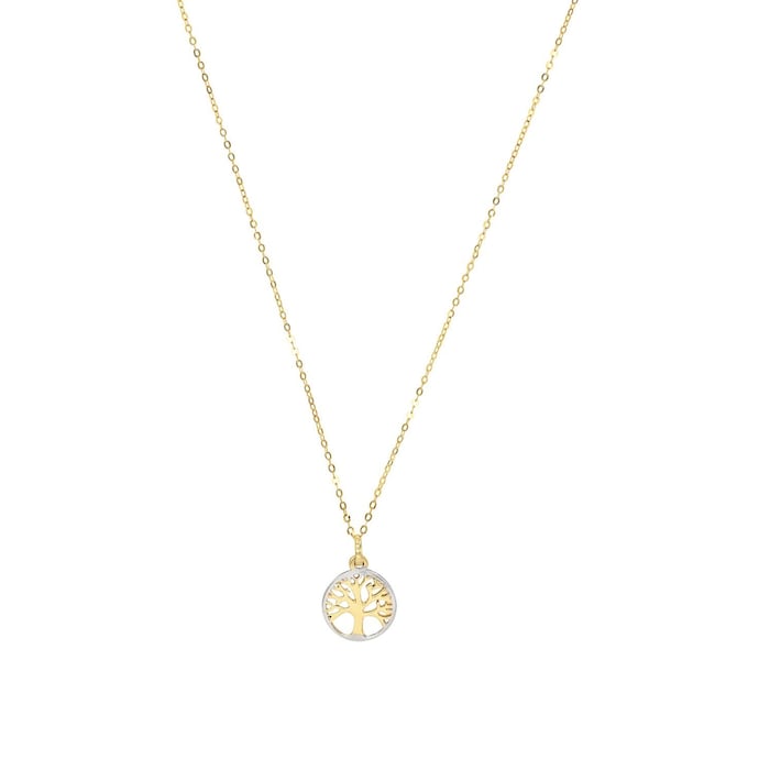 AMOR 9ct Yellow Gold Bi Colour Tree Pendant Necklace