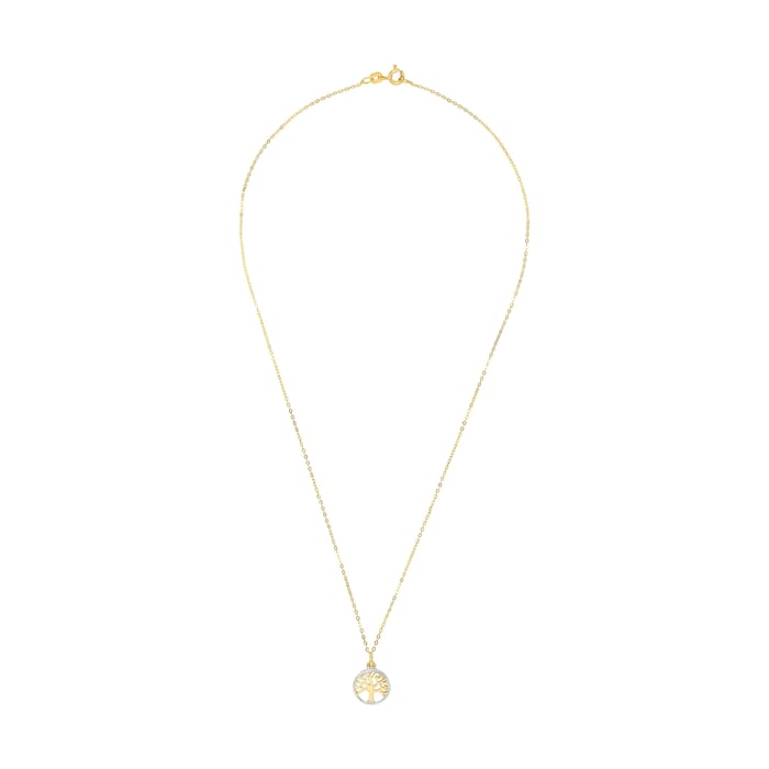 AMOR 9ct Yellow Gold Bi Colour Tree Pendant Necklace