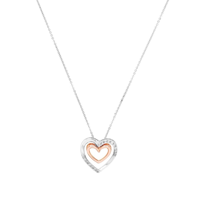 AMOR Silver Cubic Zirconia Double Heart Pendant Necklace