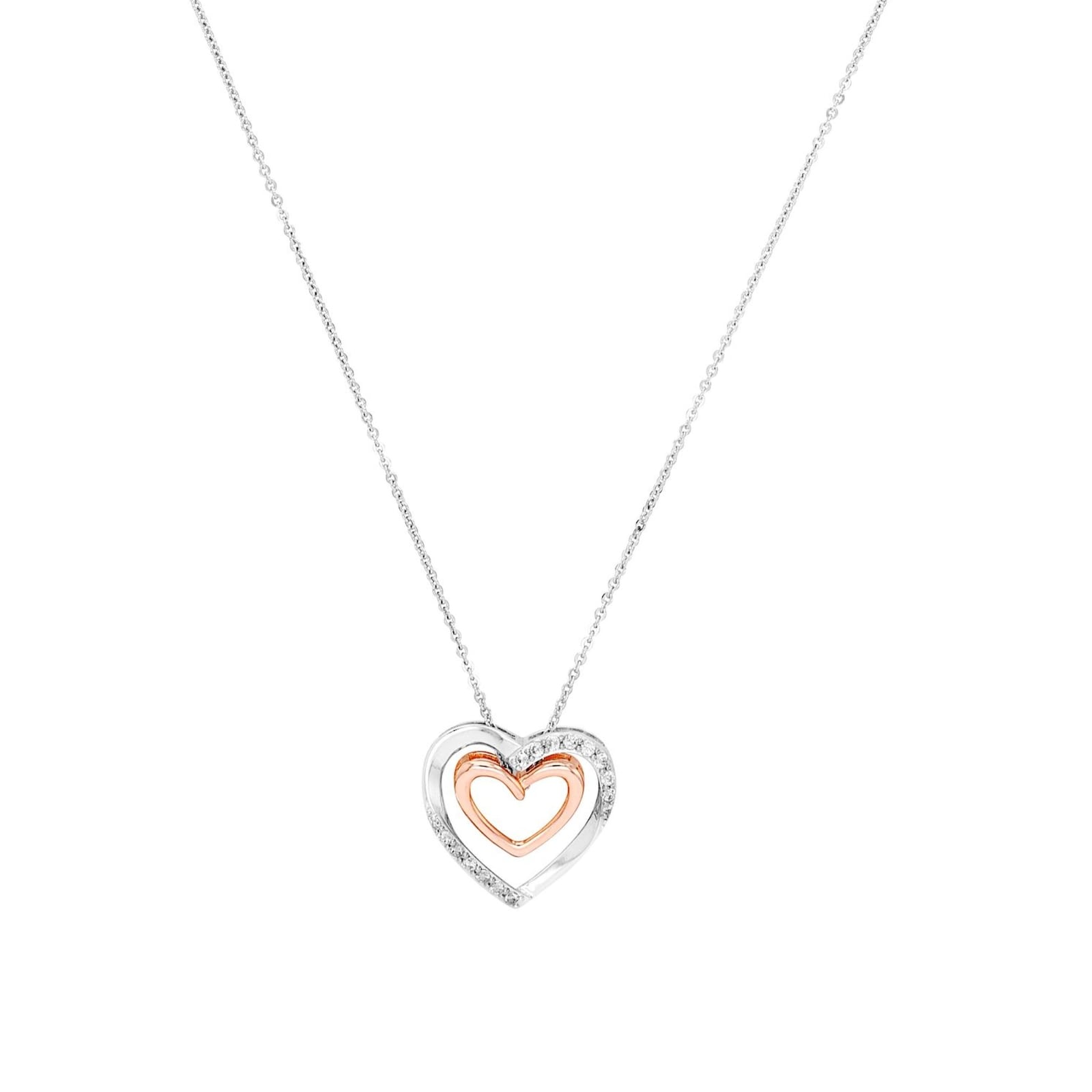 AMOR Silver Cubic Zirconia Double Heart Pendant Necklace 2026268 ...