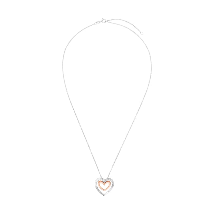 AMOR Silver Cubic Zirconia Double Heart Pendant Necklace