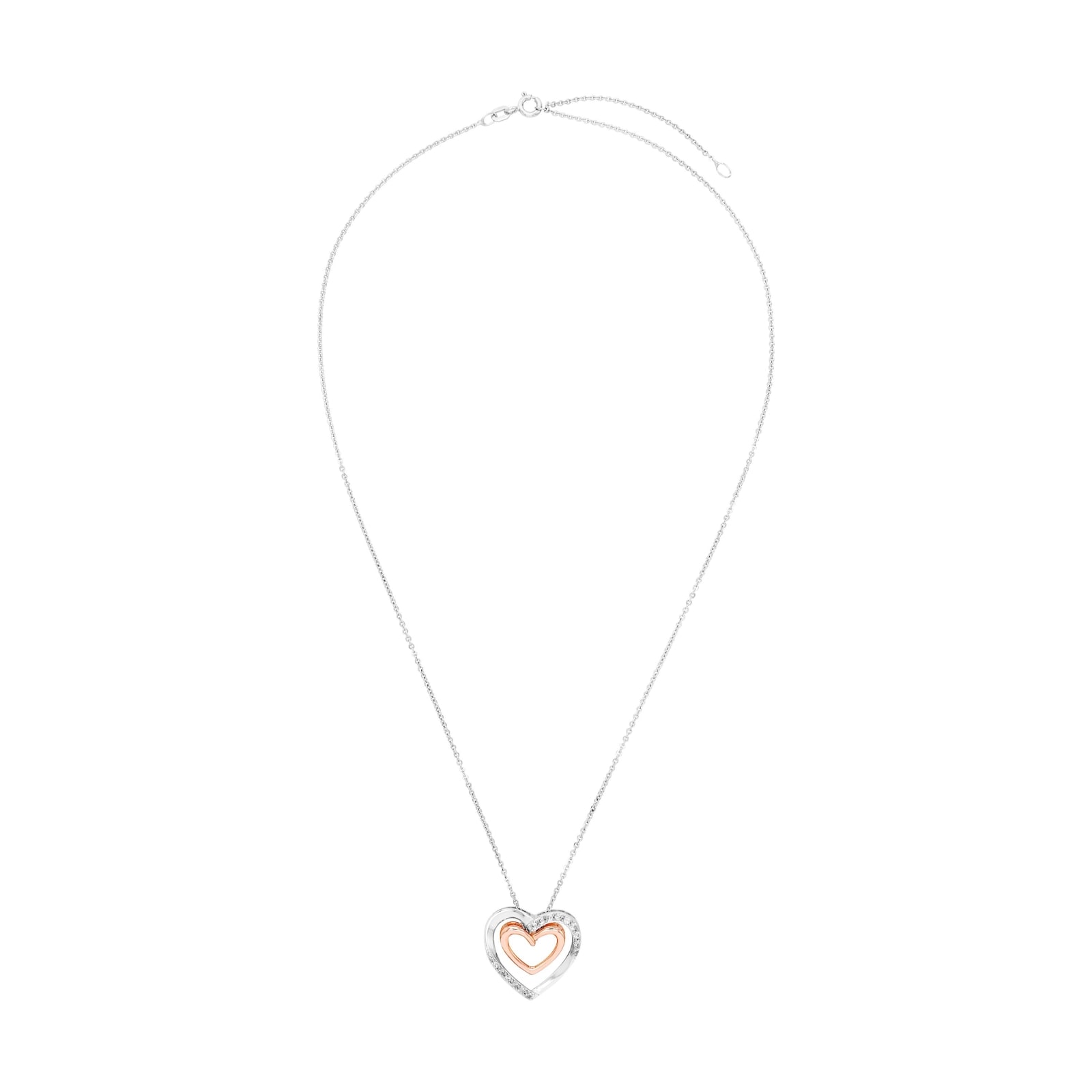 AMOR Silver Cubic Zirconia Double Heart Pendant Necklace