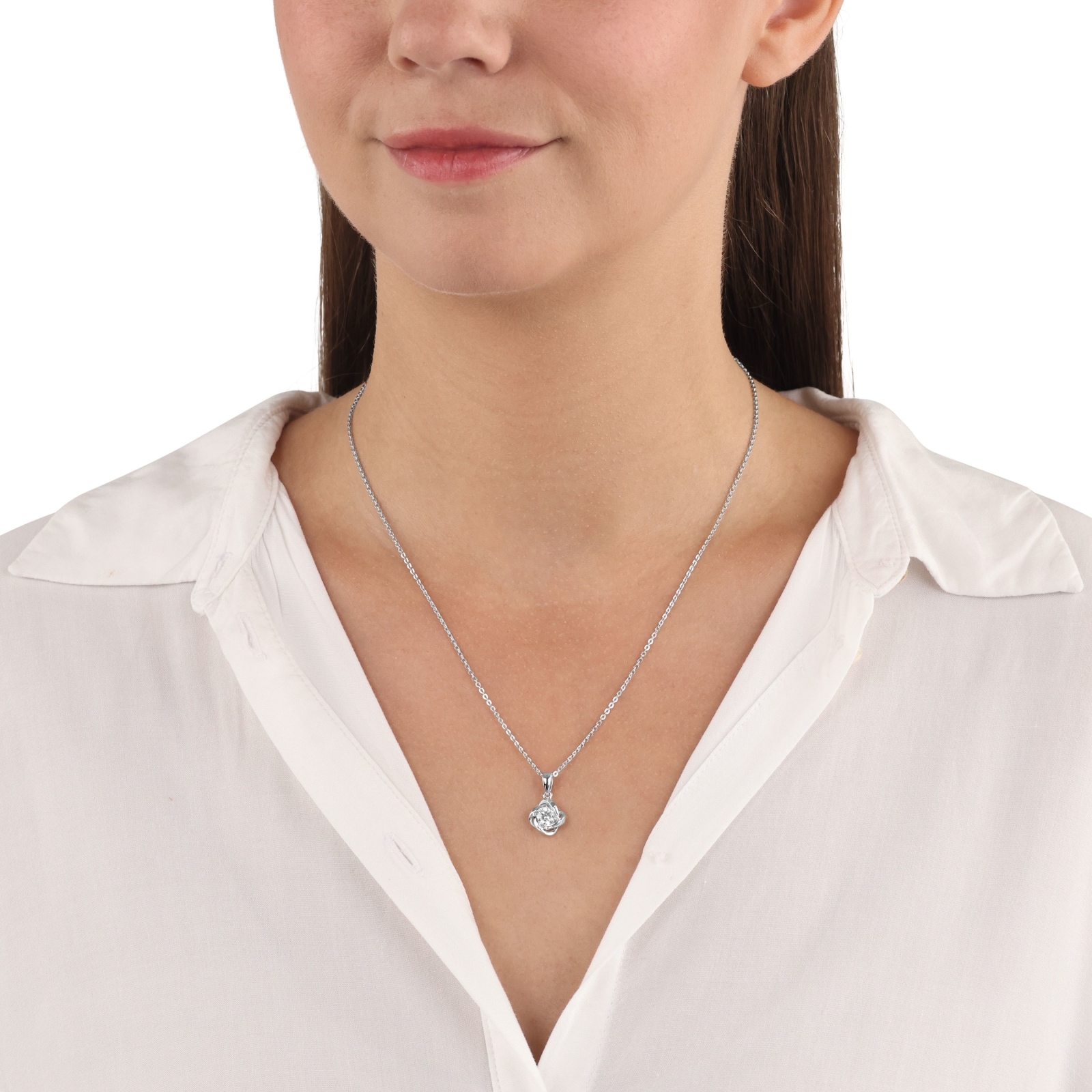 AMOR Silver Cubic Zirconia Floral Pendant Necklace AMOR Silver Cubic Zirconia Floral Pendant Necklace