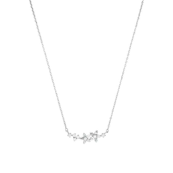 AMOR Silver Cubic Zirconia Flower Bar Pendant Necklace