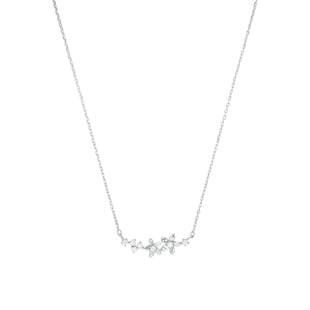 AMOR Silver Cubic Zirconia Flower Bar Pendant Necklace