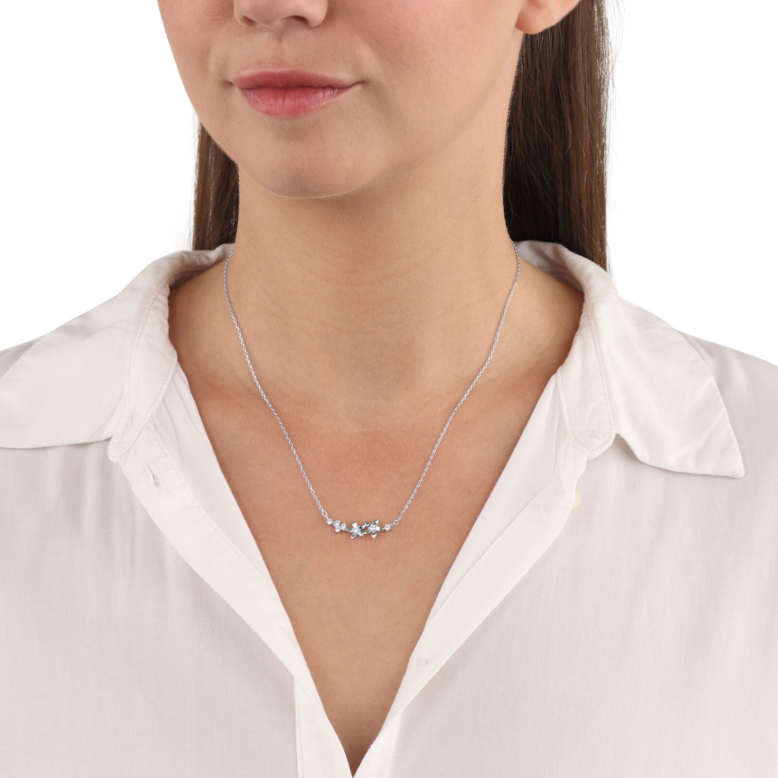 925 Silver Flower Heart Pendant Necklace For Women – Cubic Zirconia Romantic Jewelry