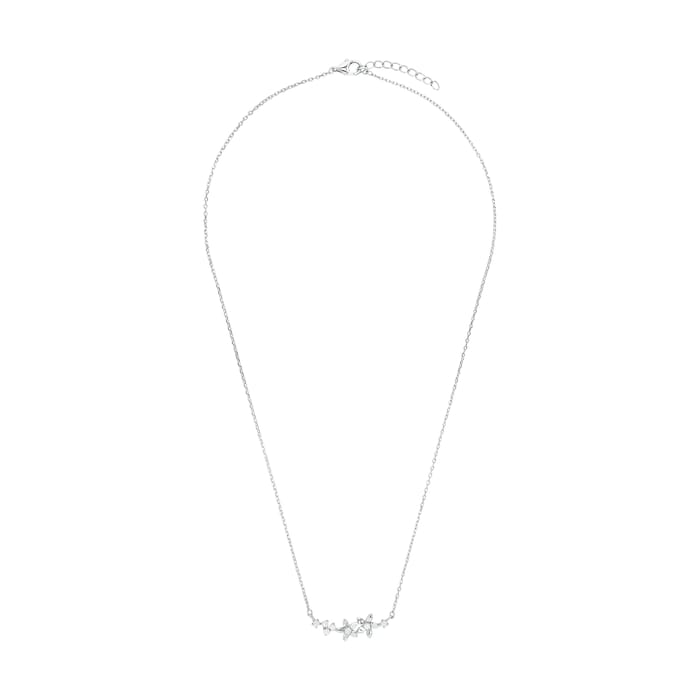 AMOR Silver Cubic Zirconia Flower Bar Pendant Necklace