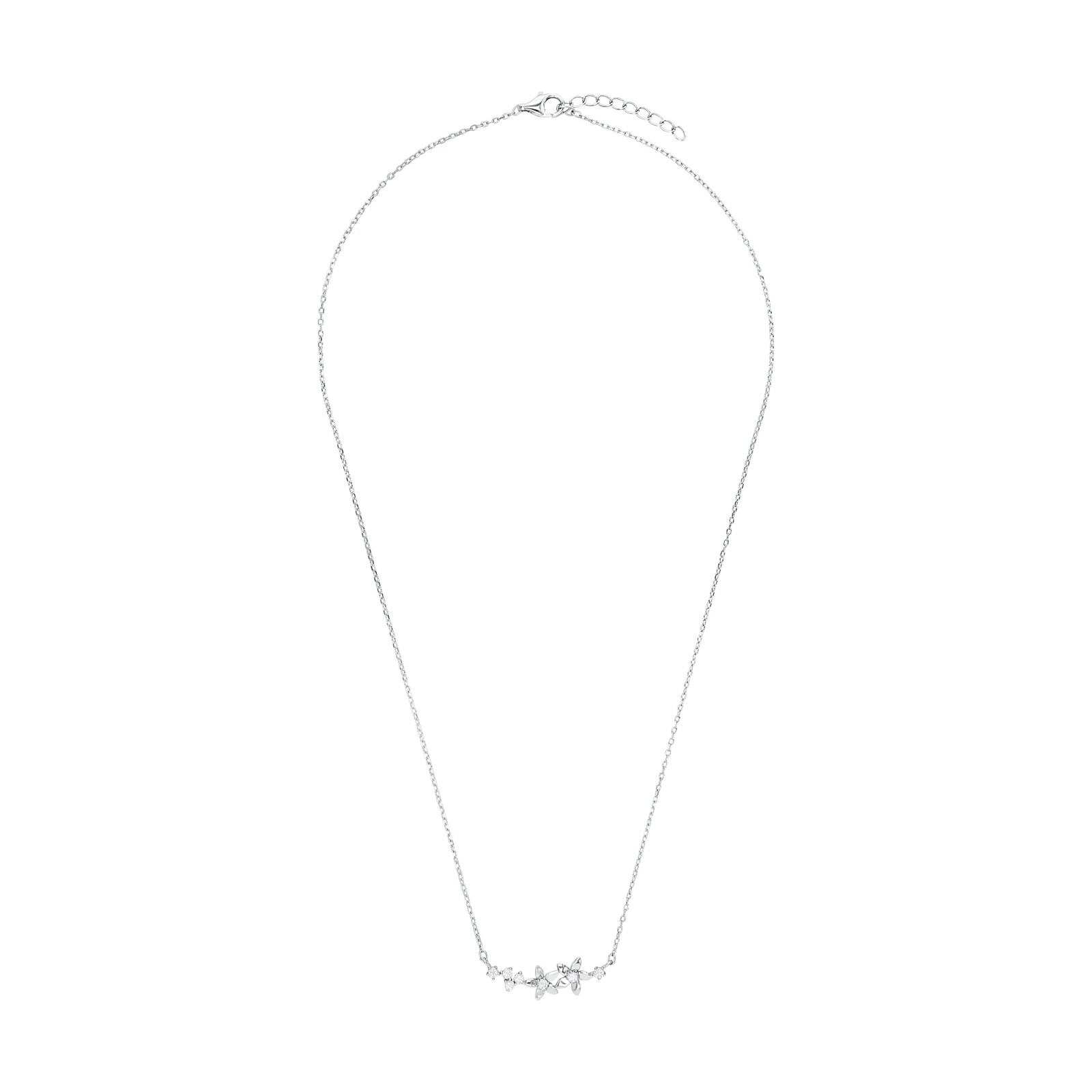 AMOR Silver Cubic Zirconia Flower Bar Pendant Necklace