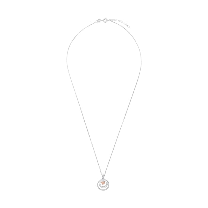 AMOR Silver Cubic Zirconia Heart & Double Loop Pendant Necklace