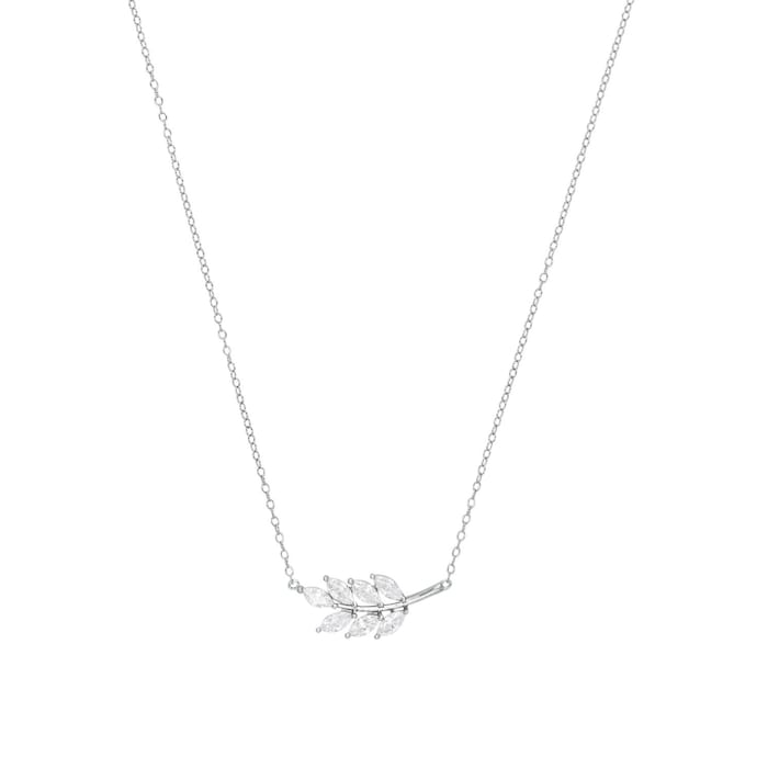 AMOR Silver Cubic Zirconia Leaf Bar Pendant Necklace