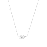 AMOR Silver Cubic Zirconia Leaf Bar Pendant Necklace