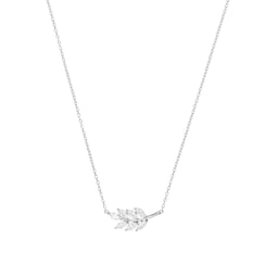 37970283 - Silver Cubic Zirconia Leaf Bar Pendant Necklace