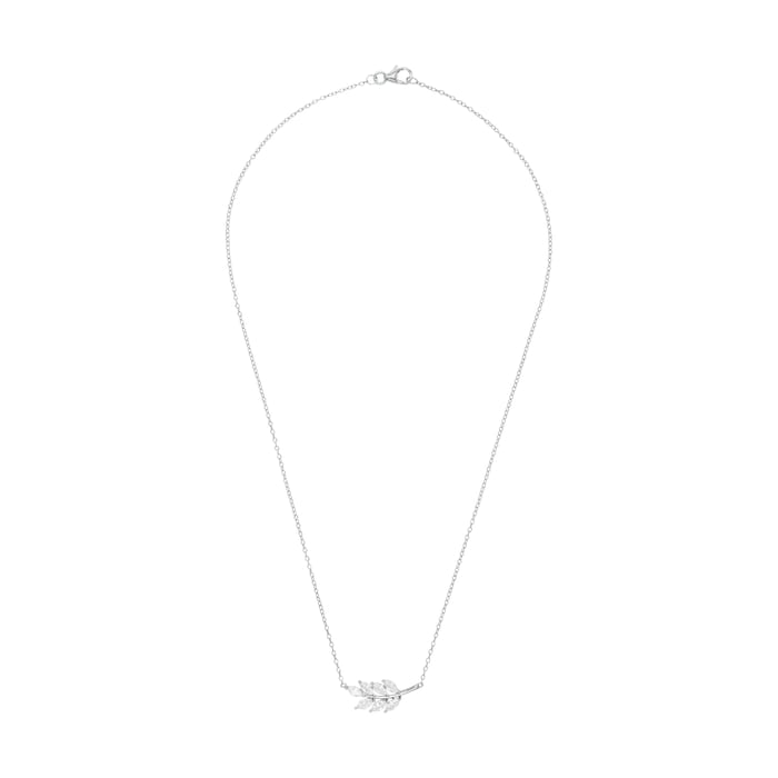 AMOR Silver Cubic Zirconia Leaf Bar Pendant Necklace