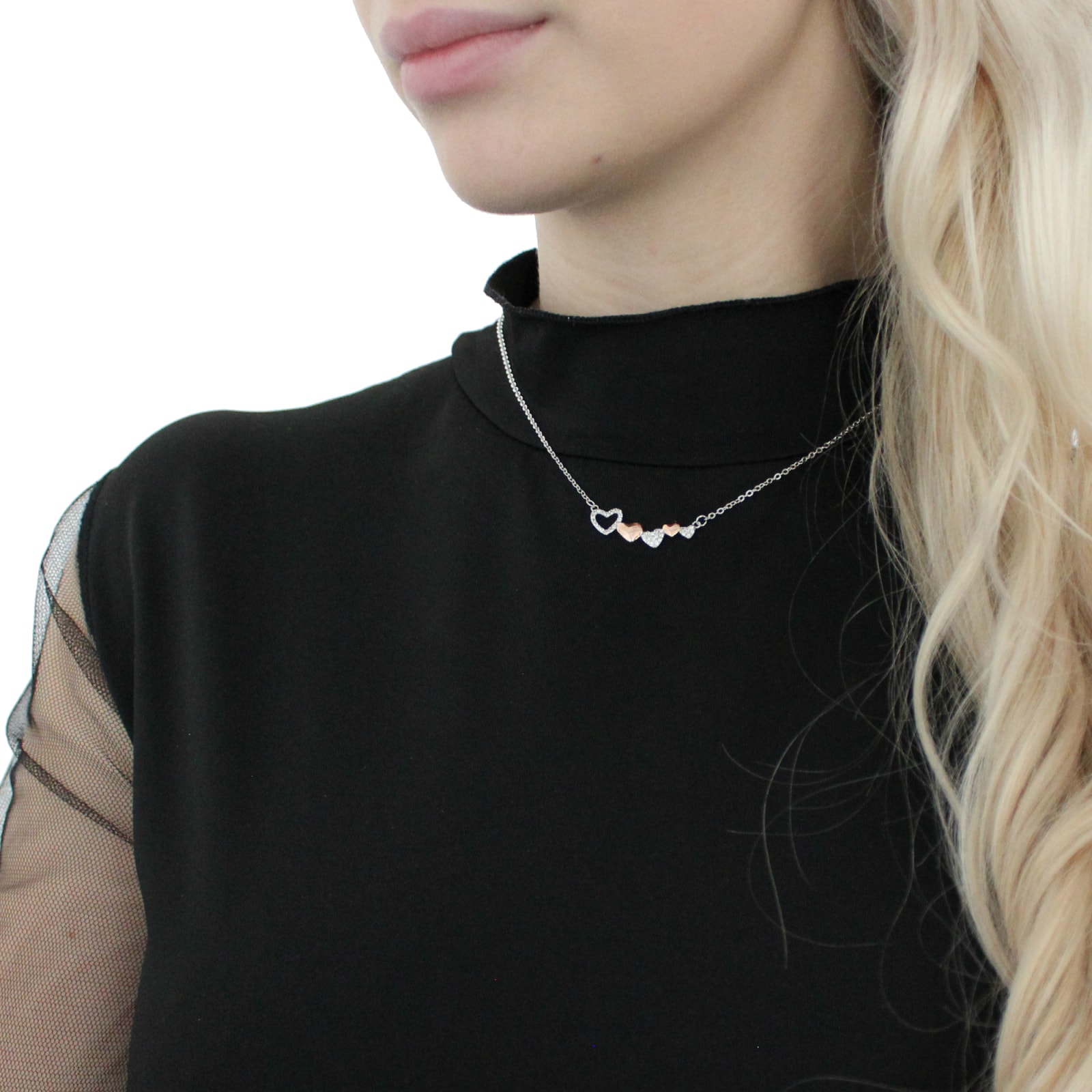 AMOR Silver Cubic Zirconia 5 Heart Pendant Necklace AMOR Silver Cubic Zirconia 5 Heart Pendant Necklace