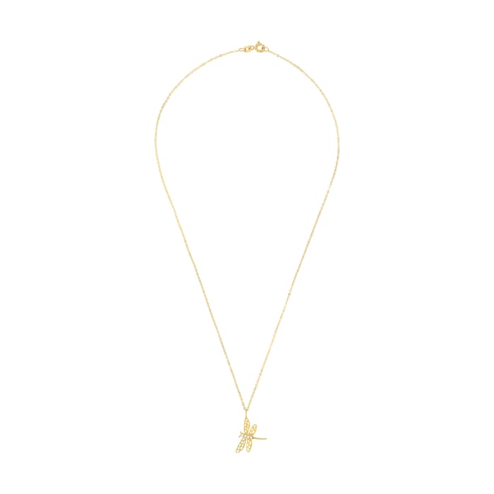 AMOR 9ct Yellow Gold Cubic Zirconia Dragonfly Pendant Necklace