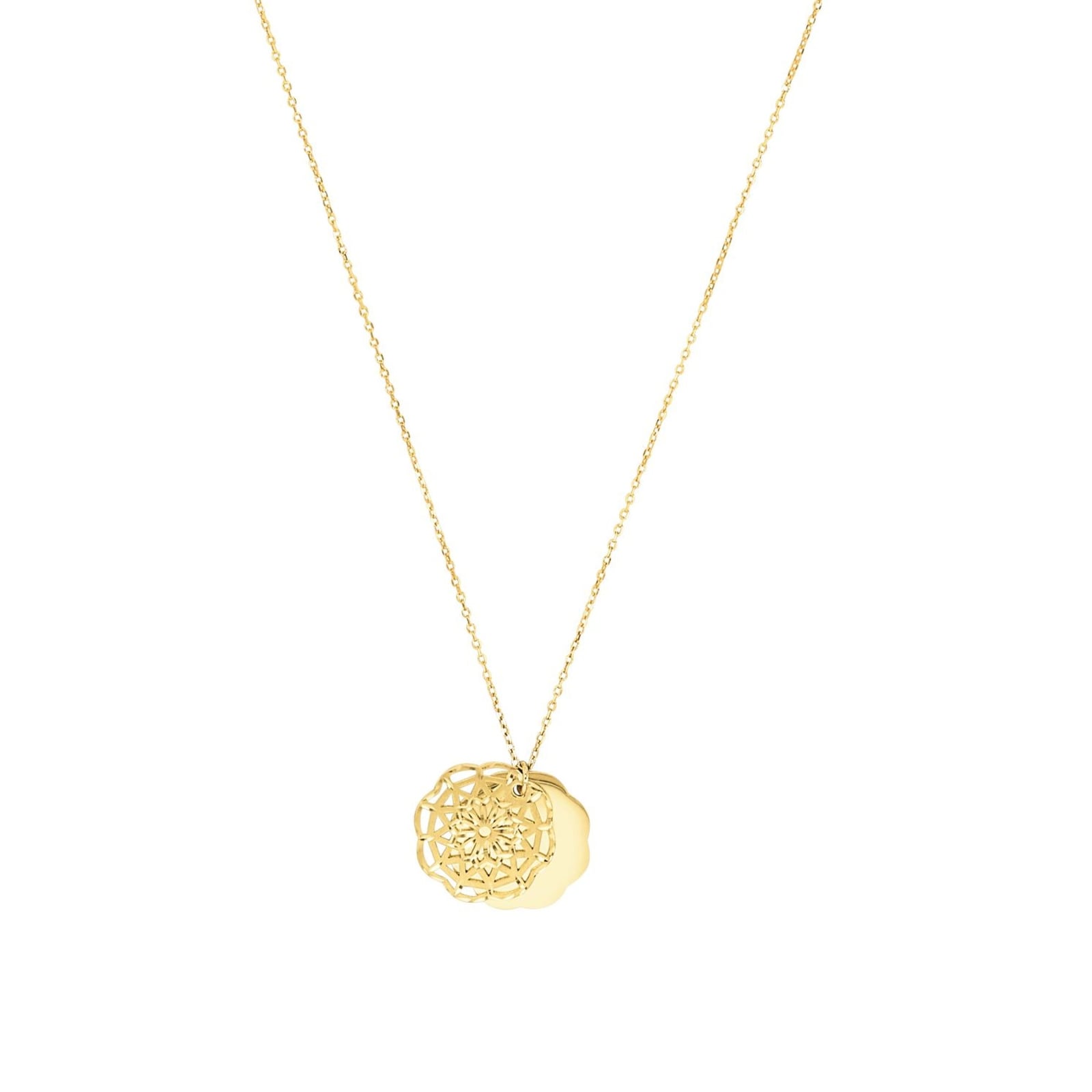 AMOR 9ct Yellow Gold Double Circle Pendant Necklace