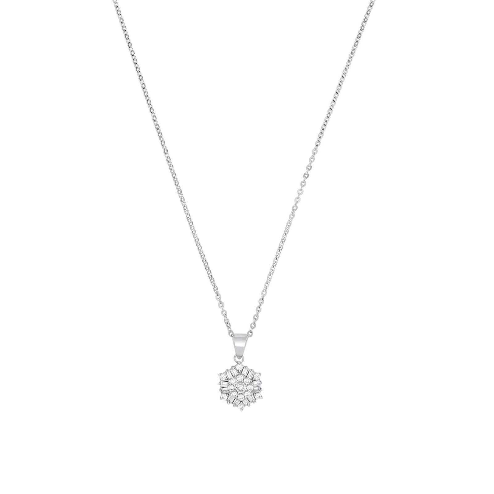 AMOR Silver Cubic Zirconia Custer Round Pendant Necklace