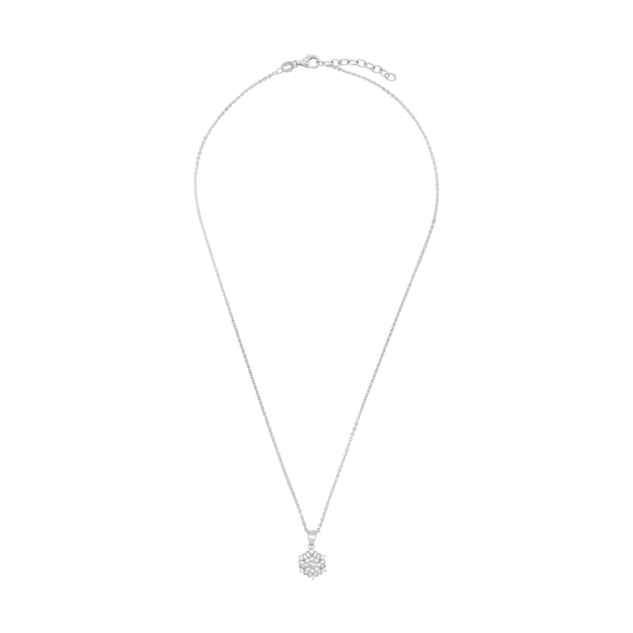 AMOR Silver Cubic Zirconia Custer Round Pendant Necklace