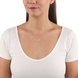 AMOR Silver Cubic Zirconia Round Bar Necklace