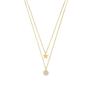 AMOR Yellow Gold Coloured Cubic Zirconia Star & Double Chain Necklace