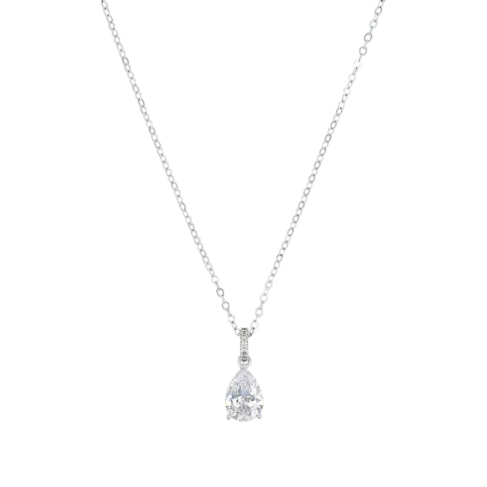 AMOR Silver Cubic Zirconia Pear Cut Pendant Necklace