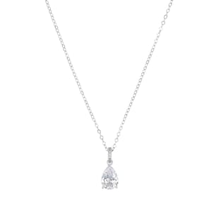 AMOR Silver Cubic Zirconia Pear Cut Pendant Necklace