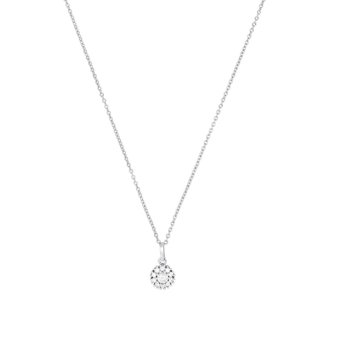 AMOR Silver Cubic Zirconia Round Halo Pendant Necklace