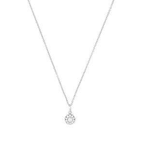AMOR Silver Cubic Zirconia Round Halo Pendant Necklace