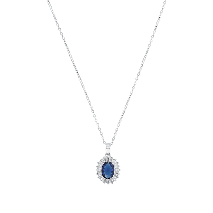 AMOR Silver Oval Cut Blue Stone Pendant Necklace