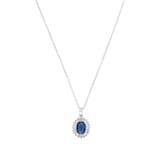 AMOR Silver Oval Cut Blue Stone Pendant Necklace