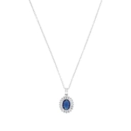 37970293 - Silver Oval Cut Blue Stone Pendant Necklace