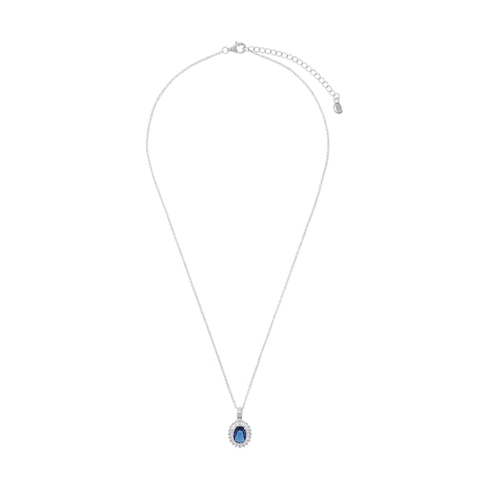 AMOR Silver Oval Cut Blue Stone Pendant Necklace