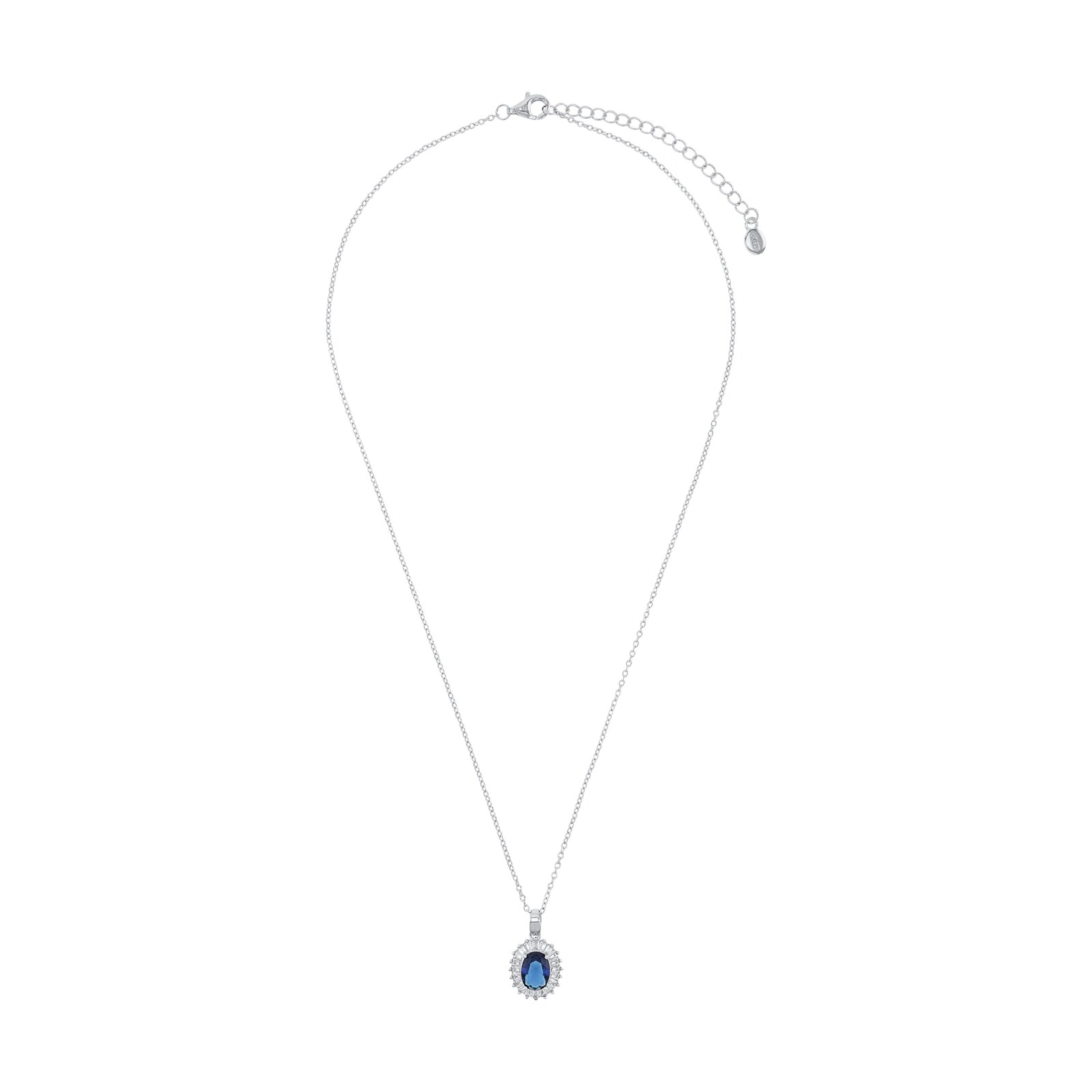 AMOR Silver Oval Cut Blue Stone Pendant Necklace