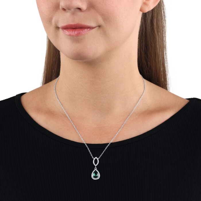 AMOR Silver Green Glass Stone Pendant Necklace