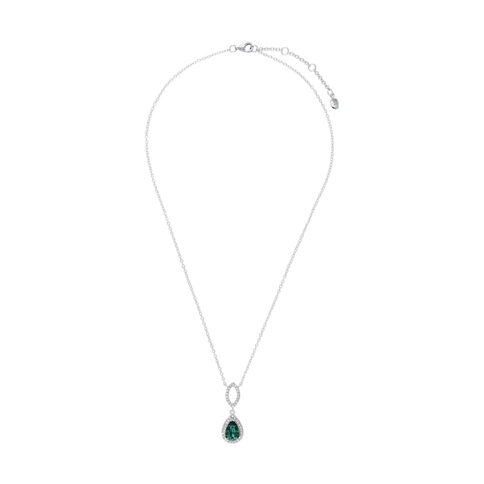 AMOR Silver Green Glass Stone Pendant Necklace