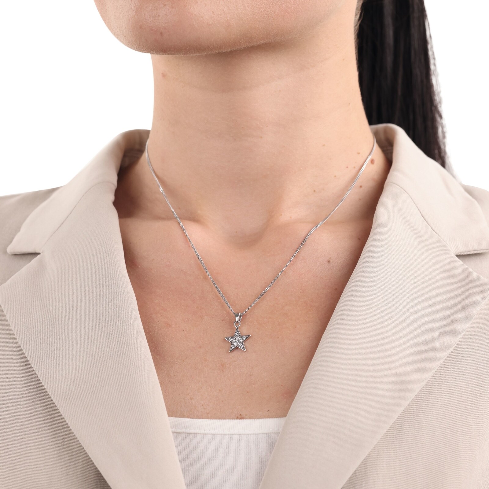 AMOR 9ct White Gold Cubic Zirconia Star Pendant AMOR 9ct White Gold Cubic Zirconia Star Pendant