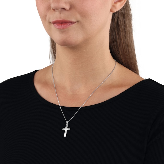 AMOR Silver Textured Cross Pendant Necklace