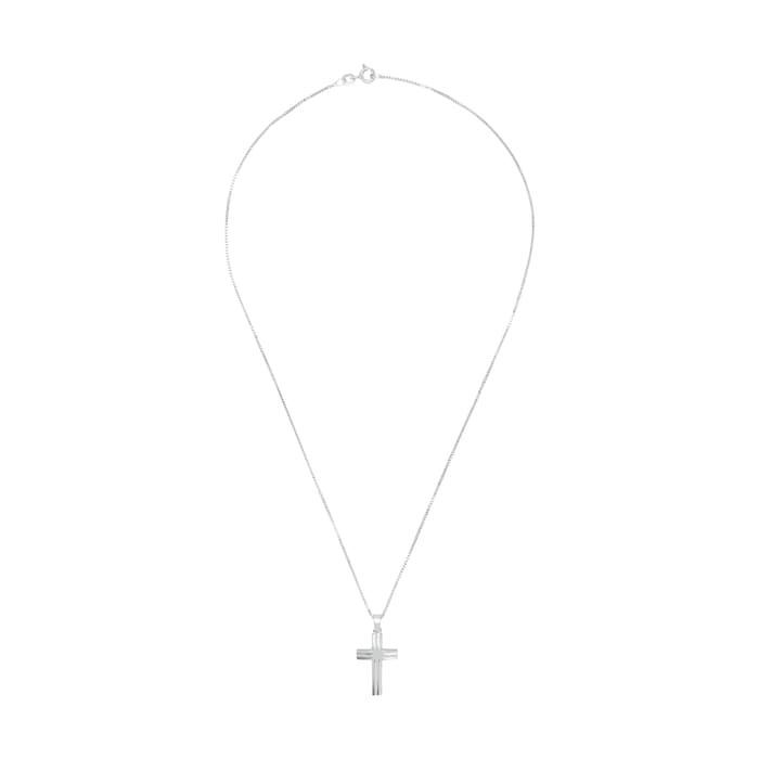 AMOR Silver Textured Cross Pendant Necklace