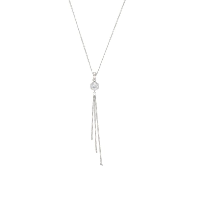 AMOR Silver Cubic Zirconia Tassel Necklace