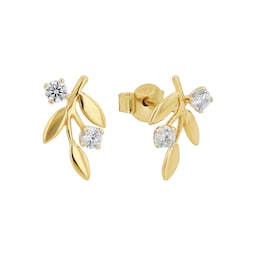 37970320 - 14ct Yellow Gold Cubic Zirconia Leaf Stud Earrings
