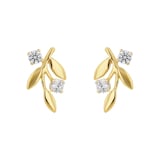 AMOR 14ct Yellow Gold Cubic Zirconia Leaf Stud Earrings