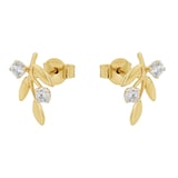 AMOR 14ct Yellow Gold Cubic Zirconia Leaf Stud Earrings