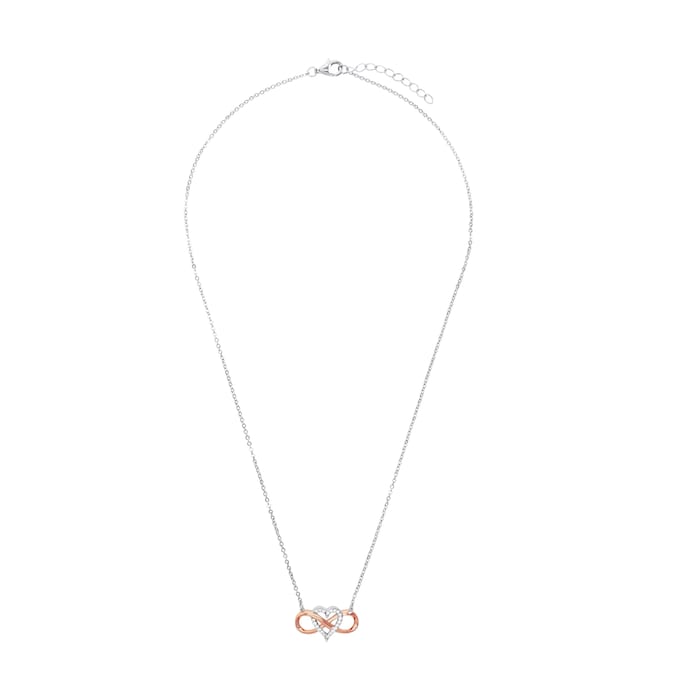 AMOR Silver Bi Colour Cubic Zirconia Heart Loop Pendant Necklace