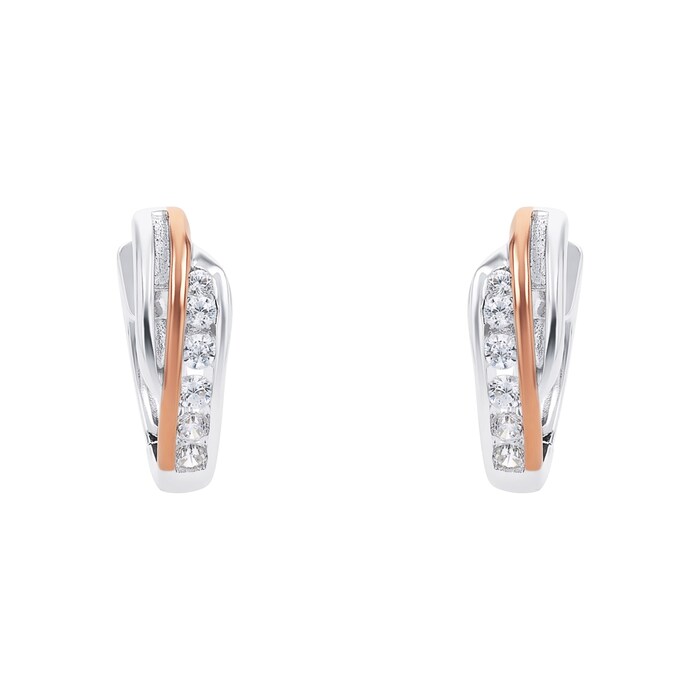 AMOR Silver Bi Colour Cubic Zirconia Hoop Earrings