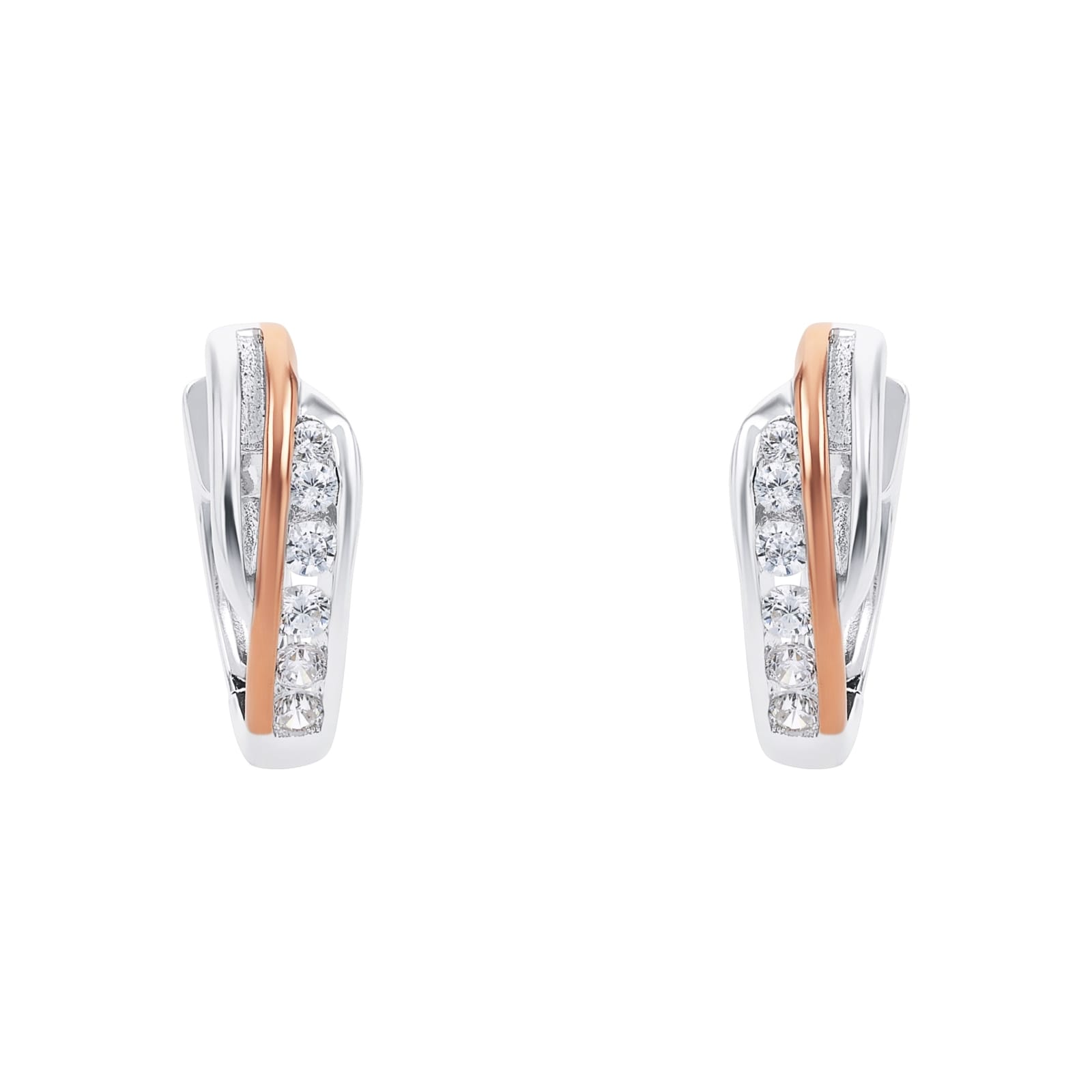 AMOR Silver Bi Colour Cubic Zirconia Hoop Earrings
